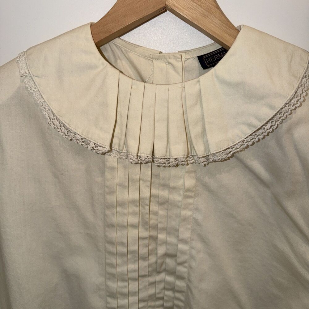 Vtg Herman Geist Victorian Blouse Ruffle Lace Cream Ivory Sz 10 Cosplay Academia - Picture 3 of 14